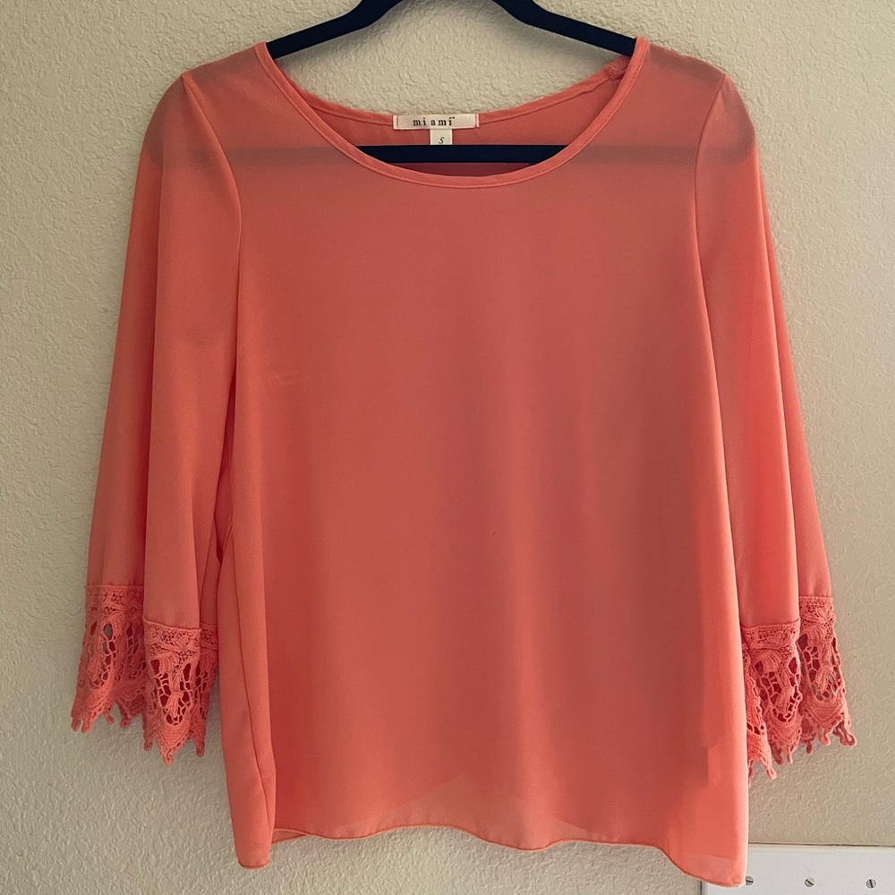 Francesca’s Miami Coral Blouse with Slit Back Detail